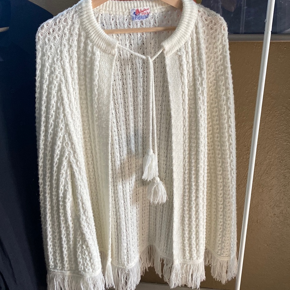 VINTAGE Knitwear White Sweater Pancho
